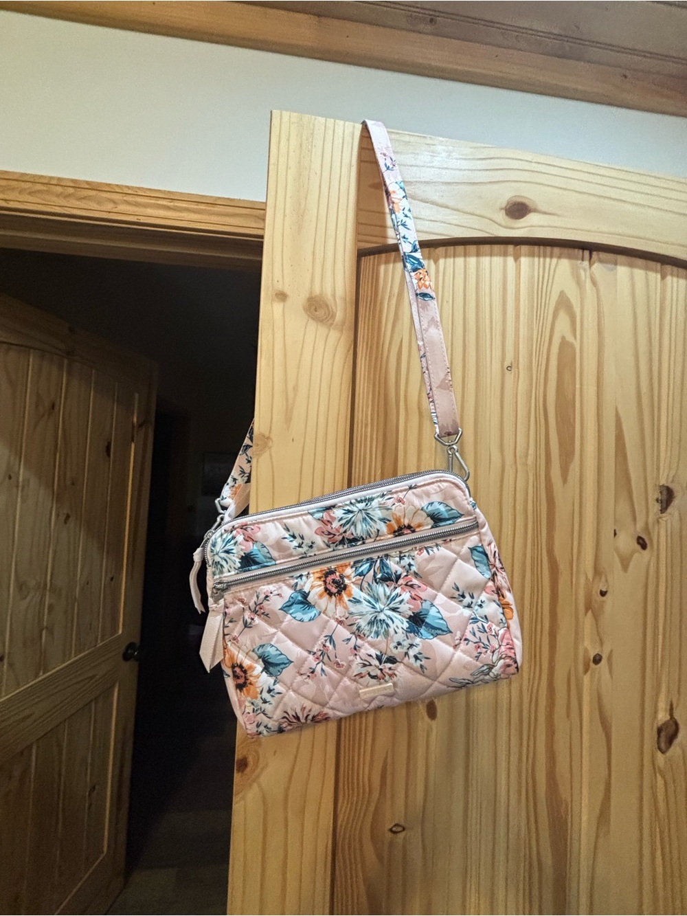 Vera Bradley Peach Floral Quilted Crossbody Bag